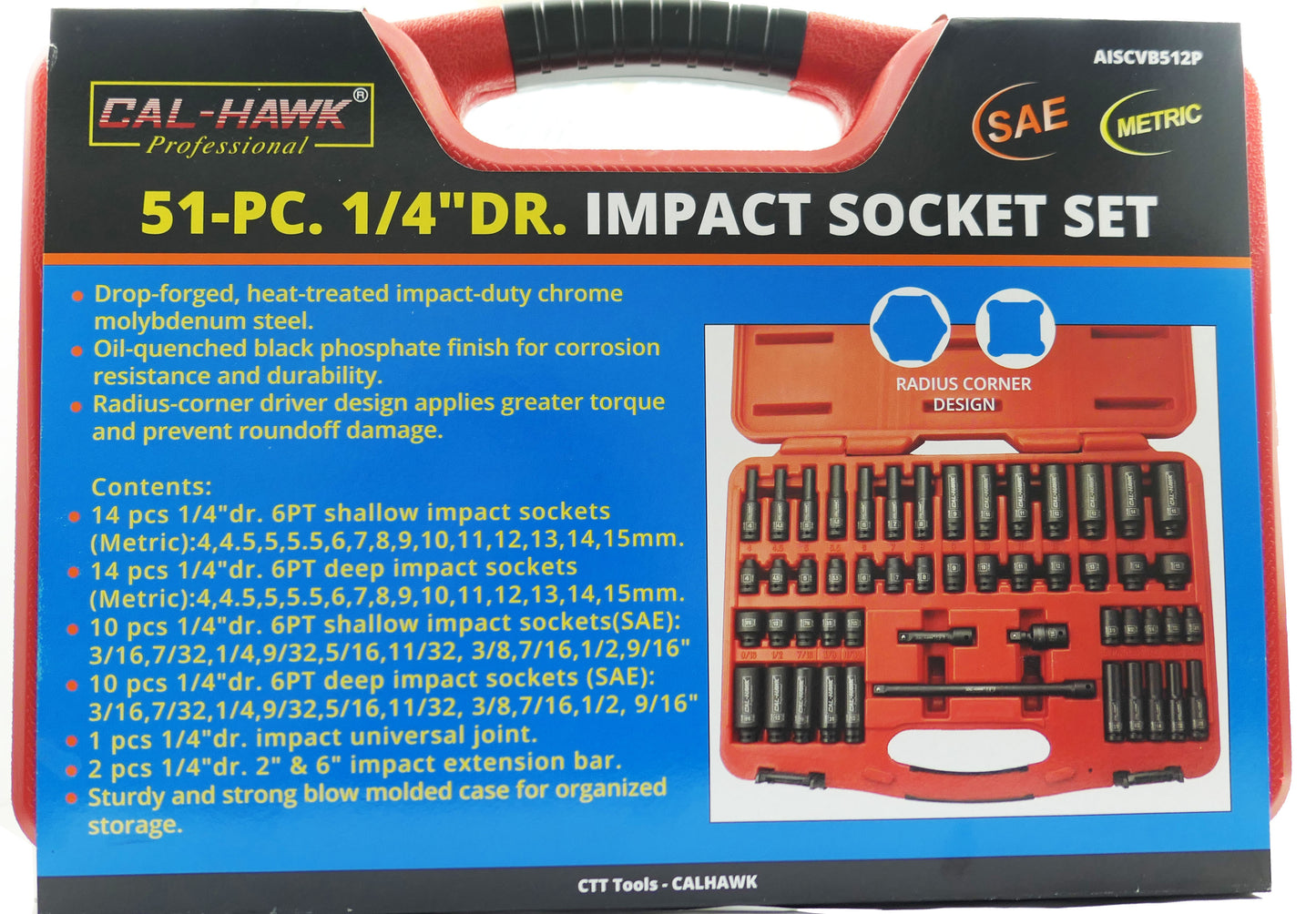 51PC 1/4" DR IMPACT SOCKET CR-MO