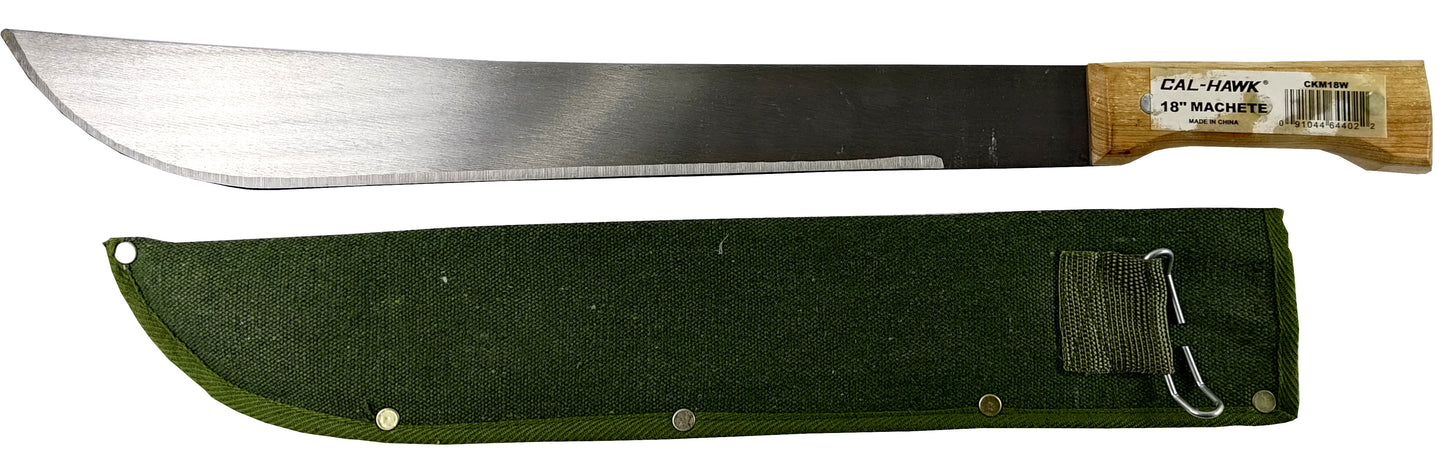 18" MACHETE, WOODEN HANDLE, SHEATH