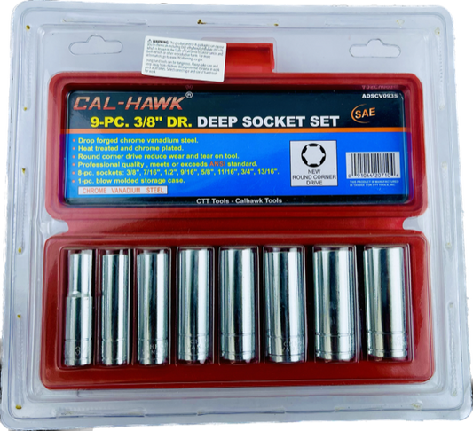 9PC 3/8 CR-V SAE DEEP SOCKET (C-H)