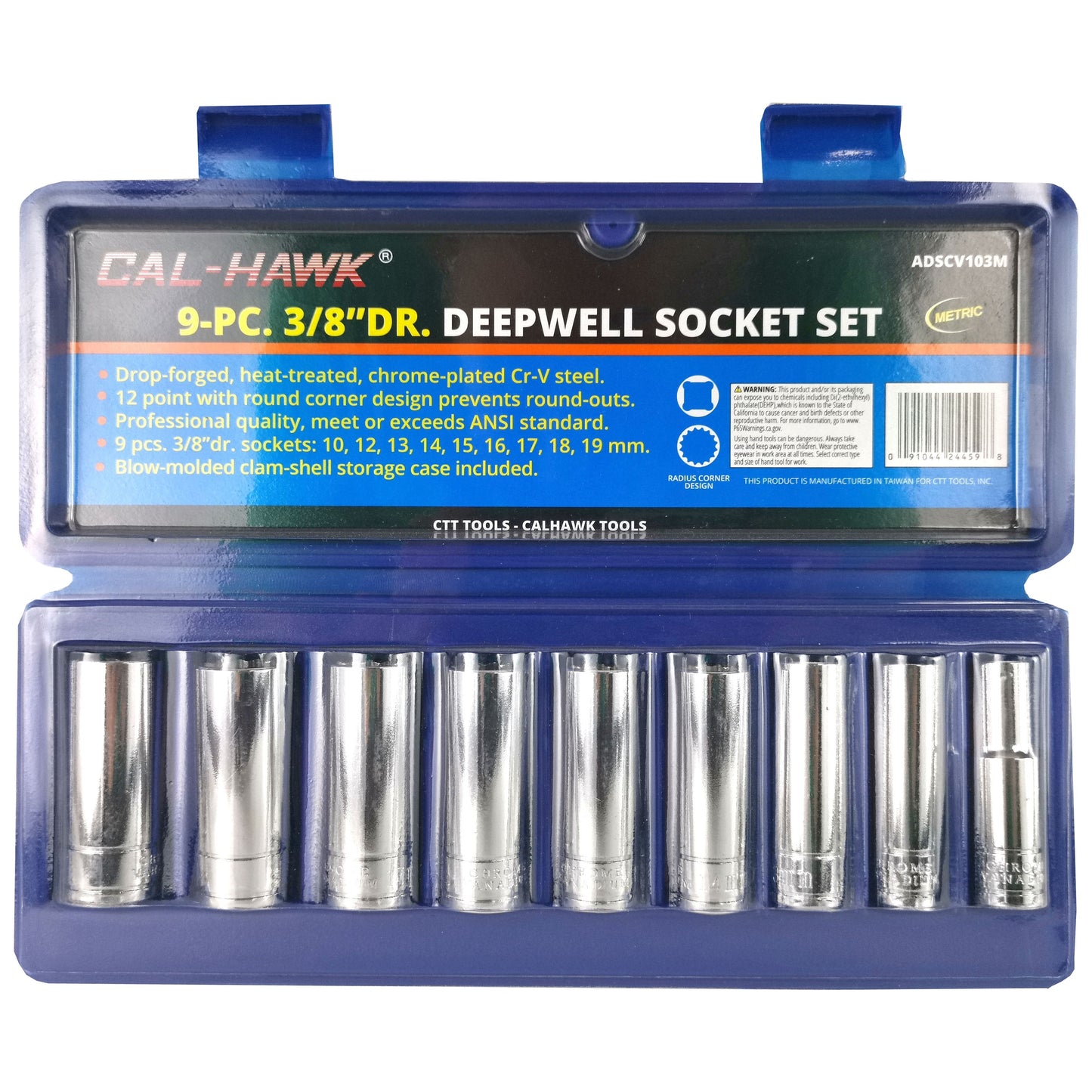 9PC 3/8 METRIC DEEP SOCKETS WITH BLOW CASE