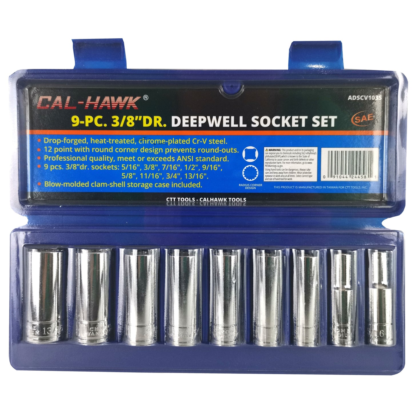 9PC 3/8 SAE DEEP SOCKET WITH BLOW CASE