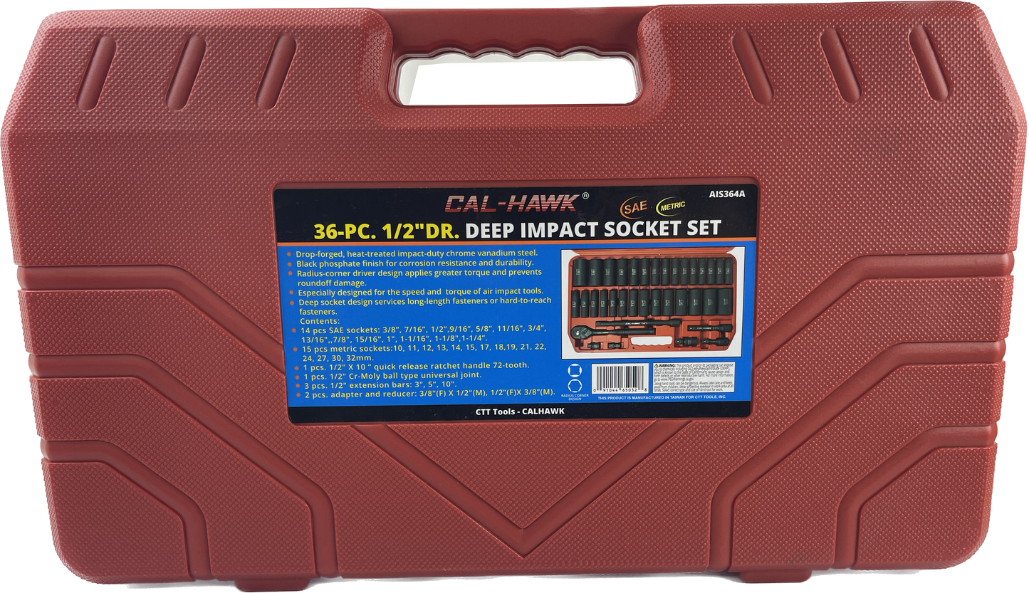 36PC 1/2" DEEP IMPACT SOCKET WITH EXT& WRENCH