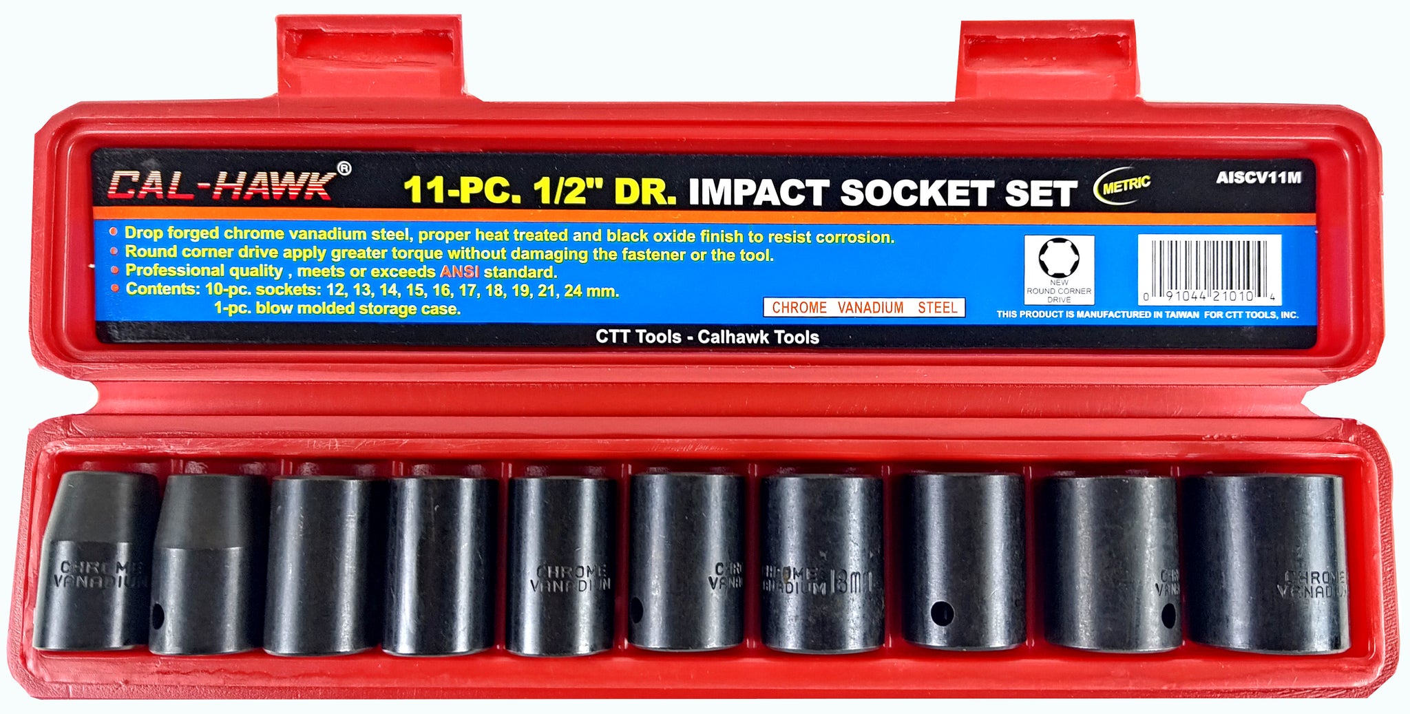 11PC 1/2 CR-V METRIC STANDARD IMPACT SET