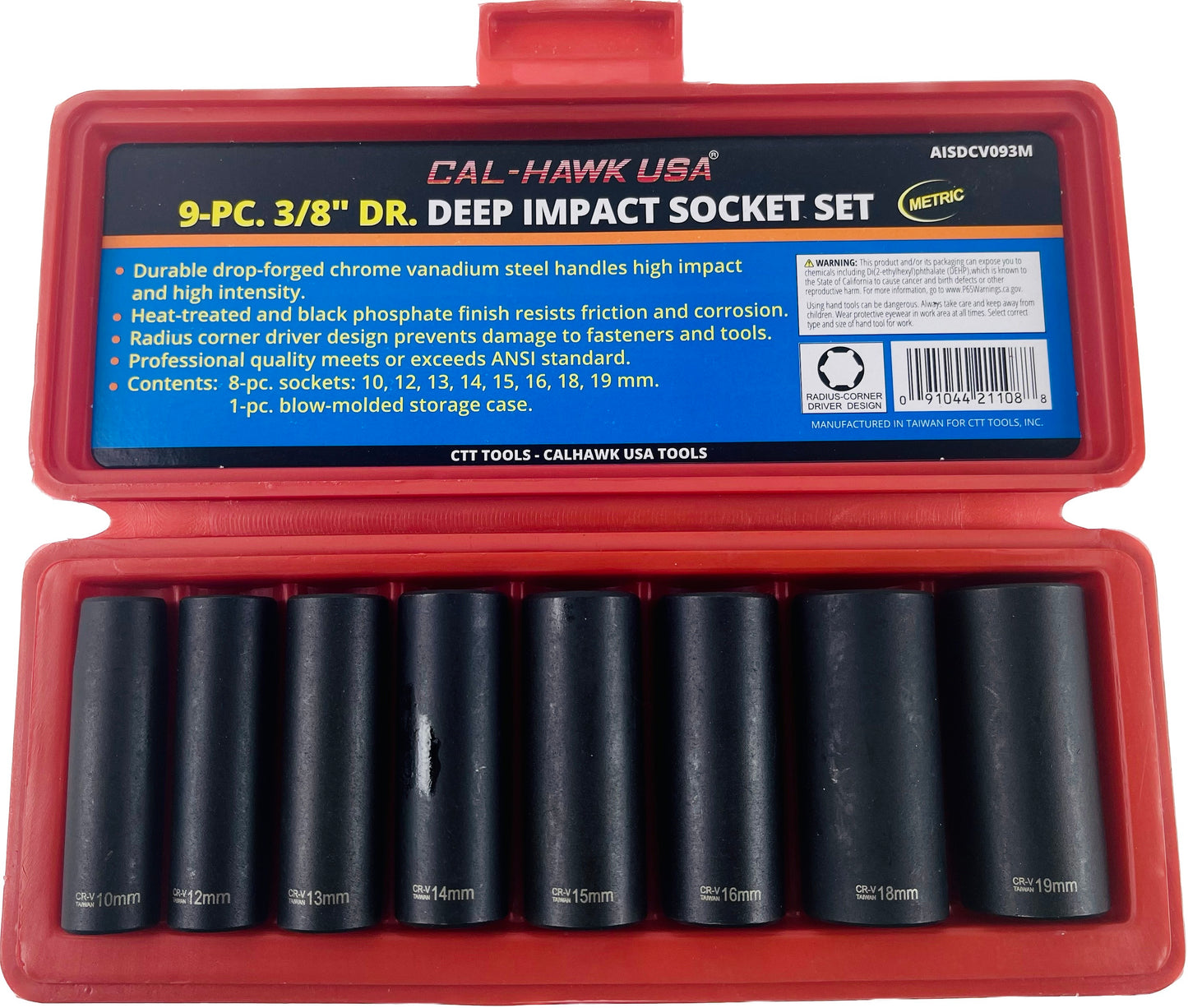 8PC 3/8 CR-V METRC DEEP IMPACT SOCKET