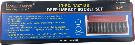 12PC 1/2 CR-V DEEP IMPACT SOCEKT- SAE