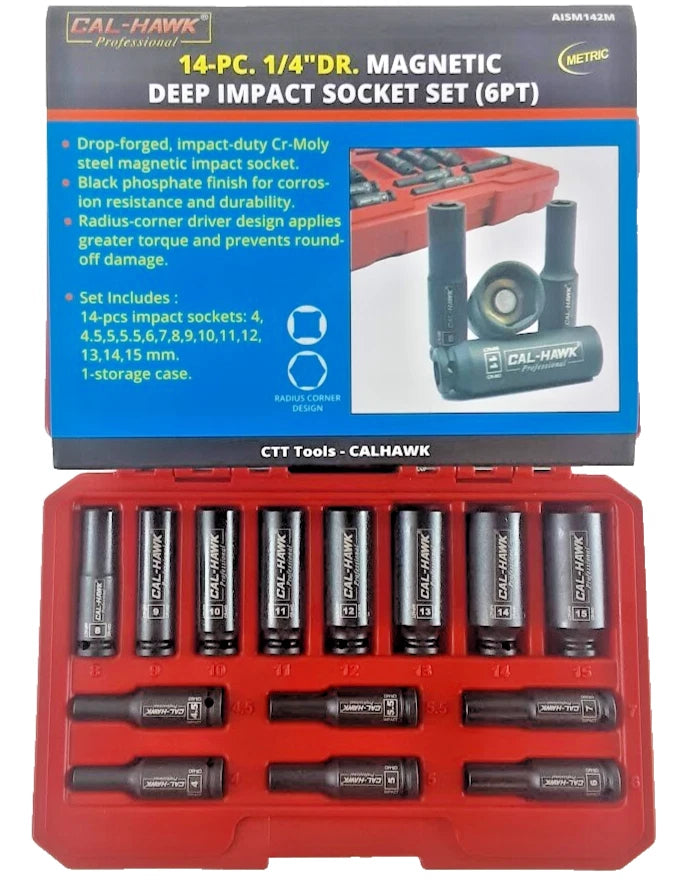 Cal Hawk Magnetic Deep Impact Socket 14 pc 1/4