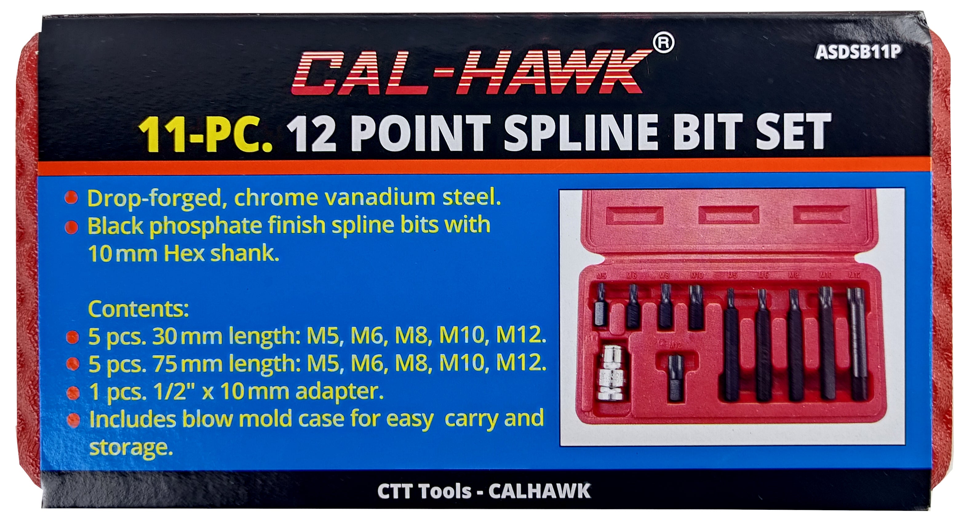 11PC 12 POINT SPLINE BIT SET