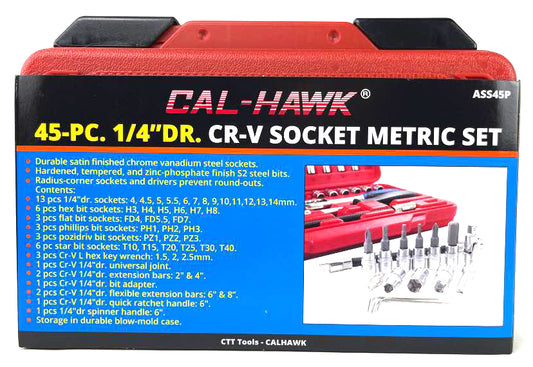 45PC 1/4" DR CRV SOCKET METRIC SET