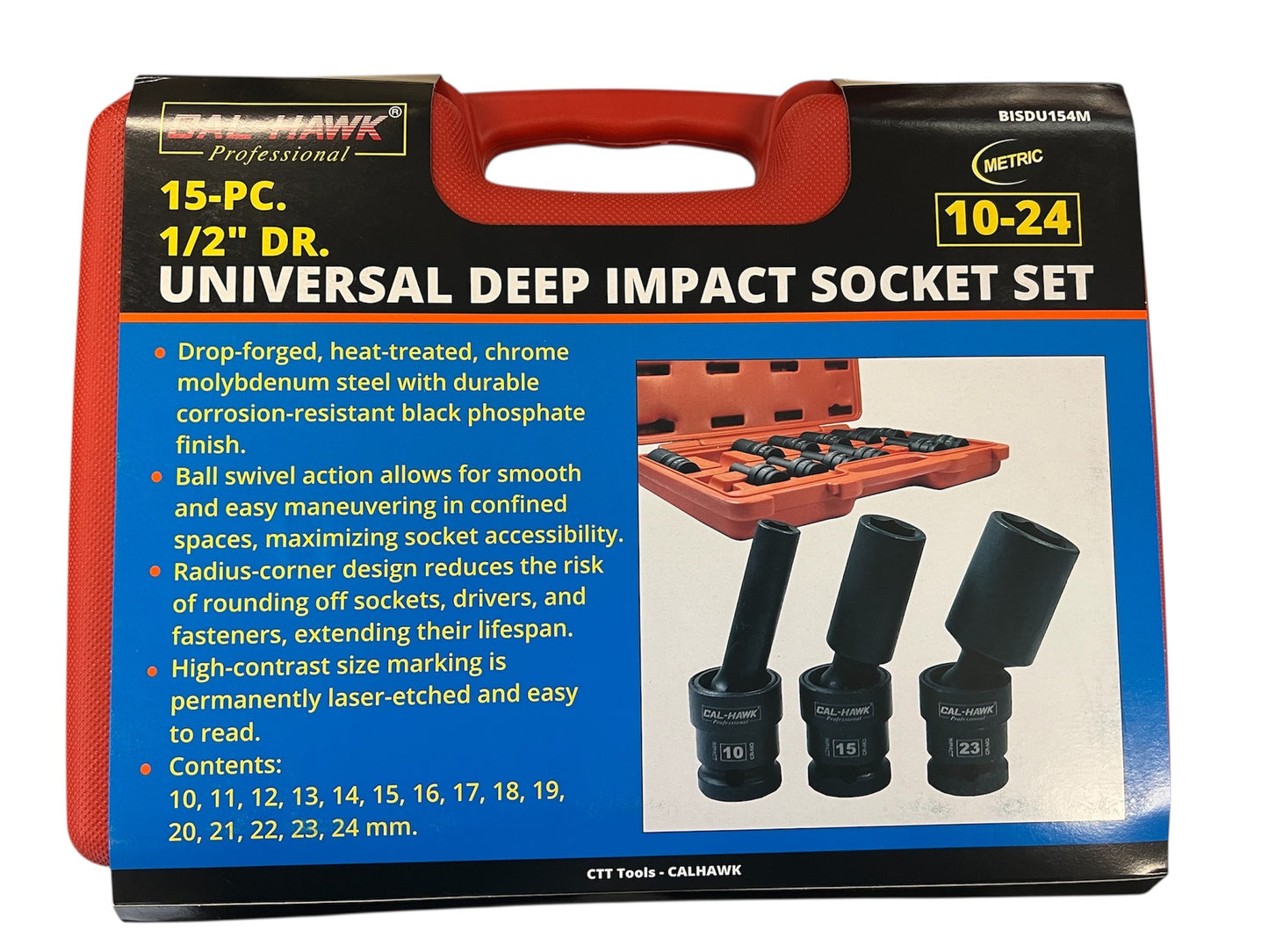 15PC 1/2" Dr. DEEP IMPACT UNIVERSAL SOCKET SET METRIC