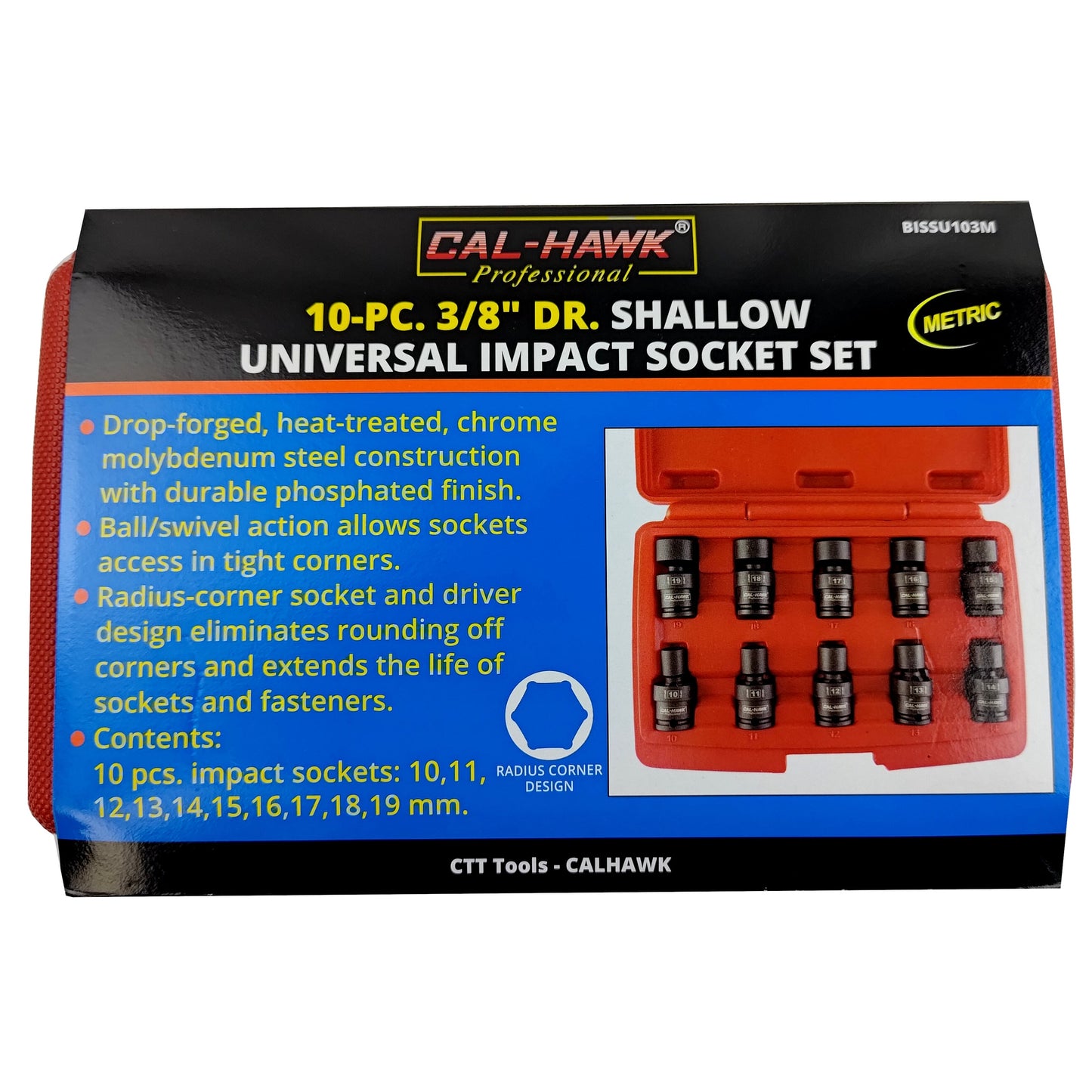 10PC 3/8" DR. SHALLOW UNIVERSAL IMPACT SOCKET- METRIC