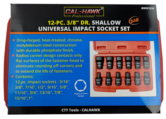 12PC 3/8" DR. SHALLOW UNIVERSAL IMPACT SOCKET- SAE