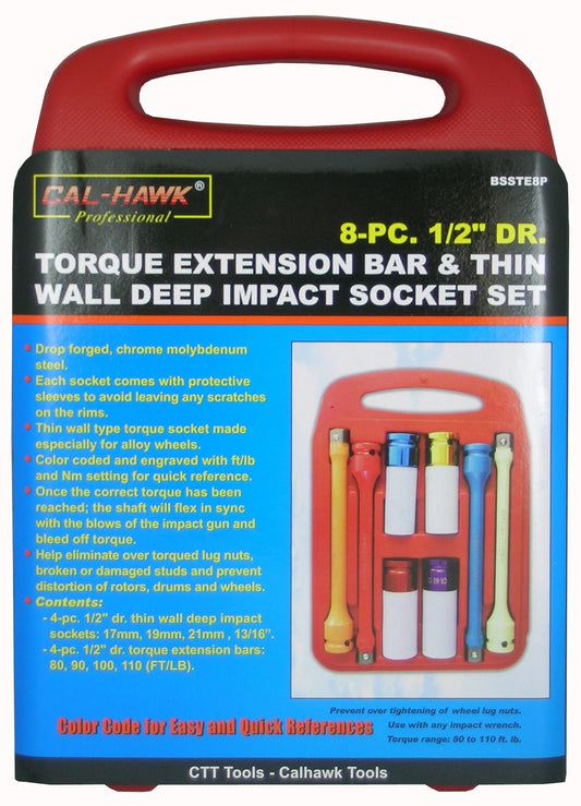 8PC 1/2 TORQUE EXTENSION BAR AND THIN WALL DEEP IMPACT SOCKET