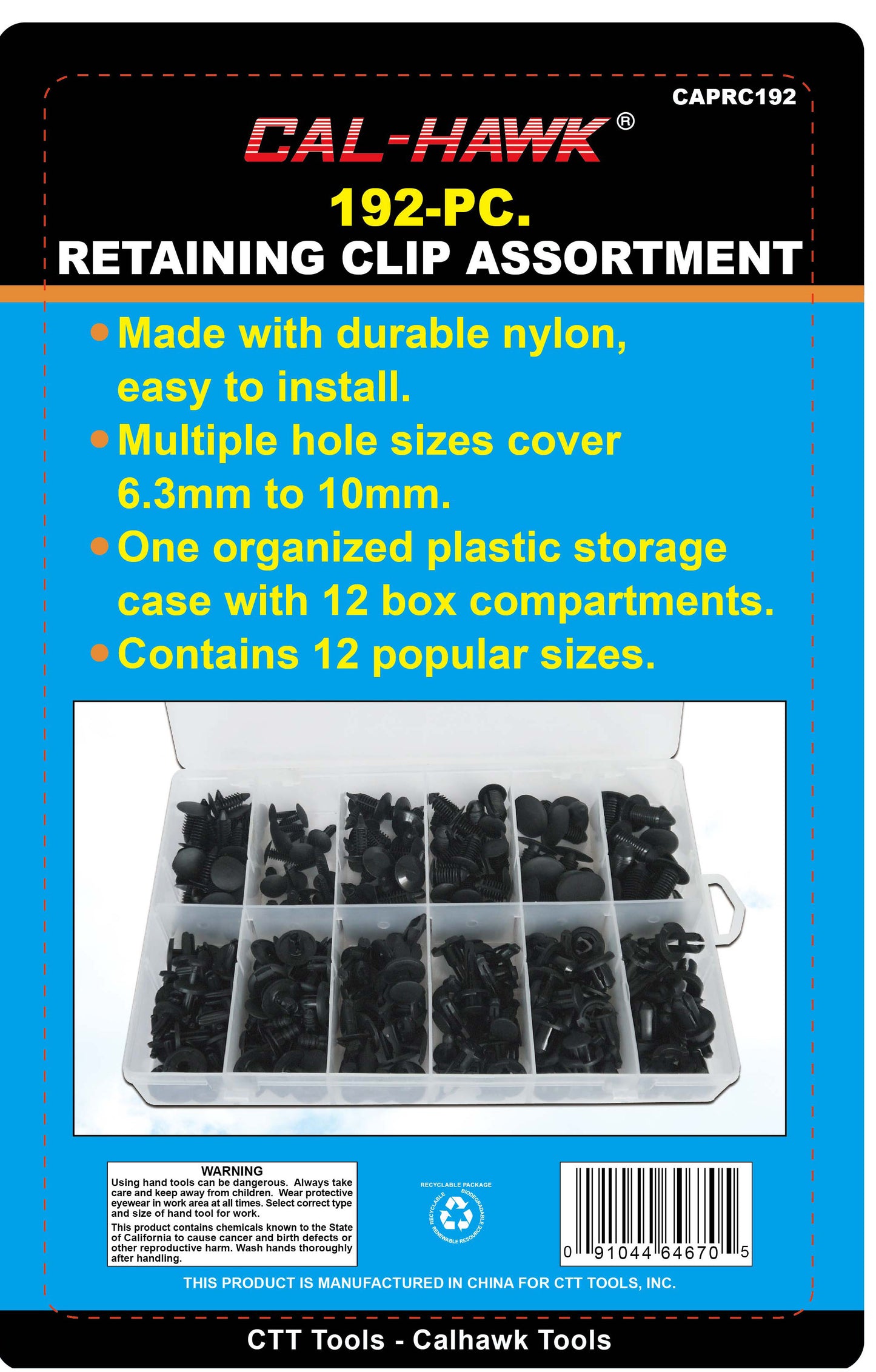 192PC RETAINING CLIP ASSORTMENT