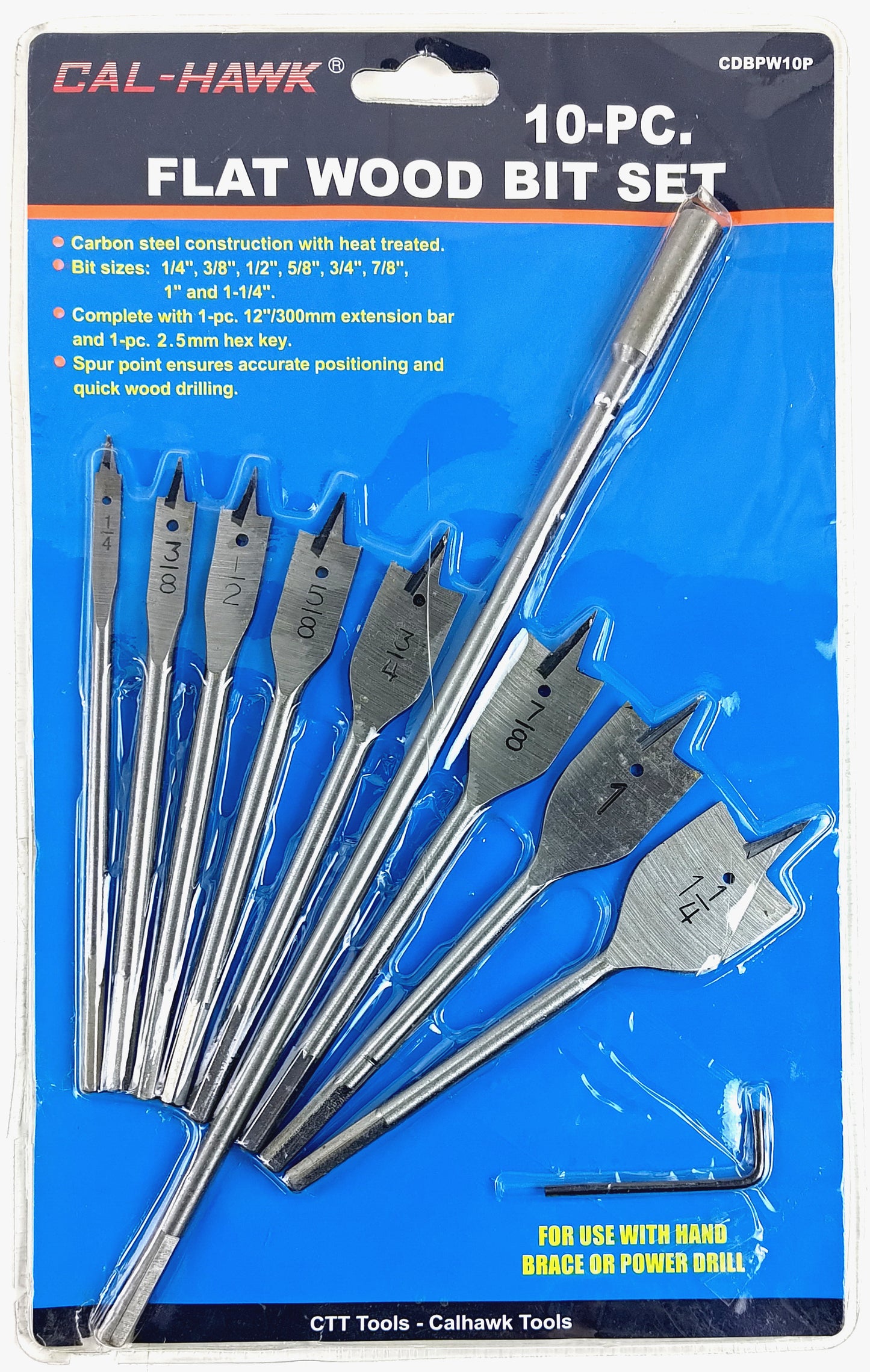 10PC FLAT WOOD BITS SET