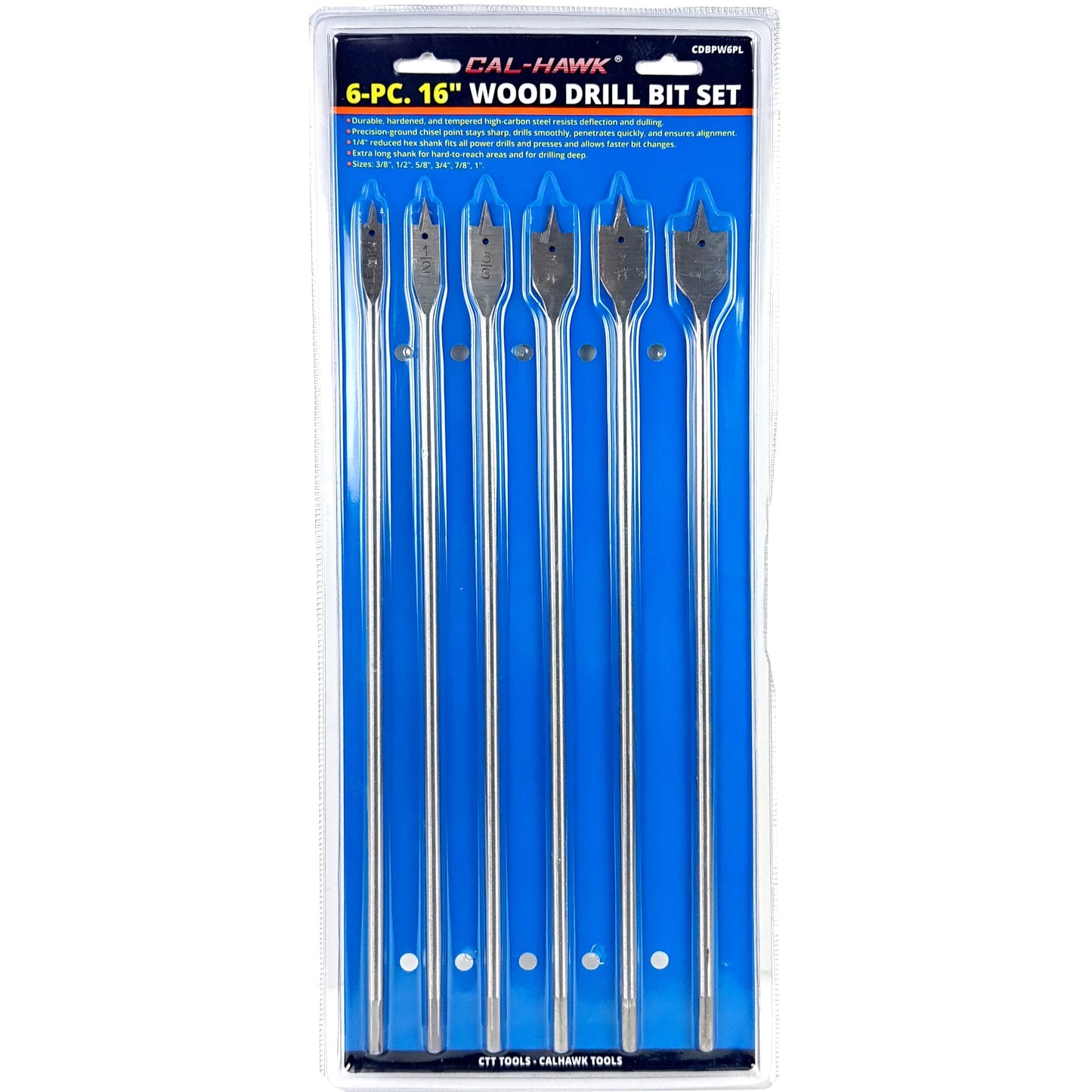 6PC 16" LONG DRILL BIT SAE