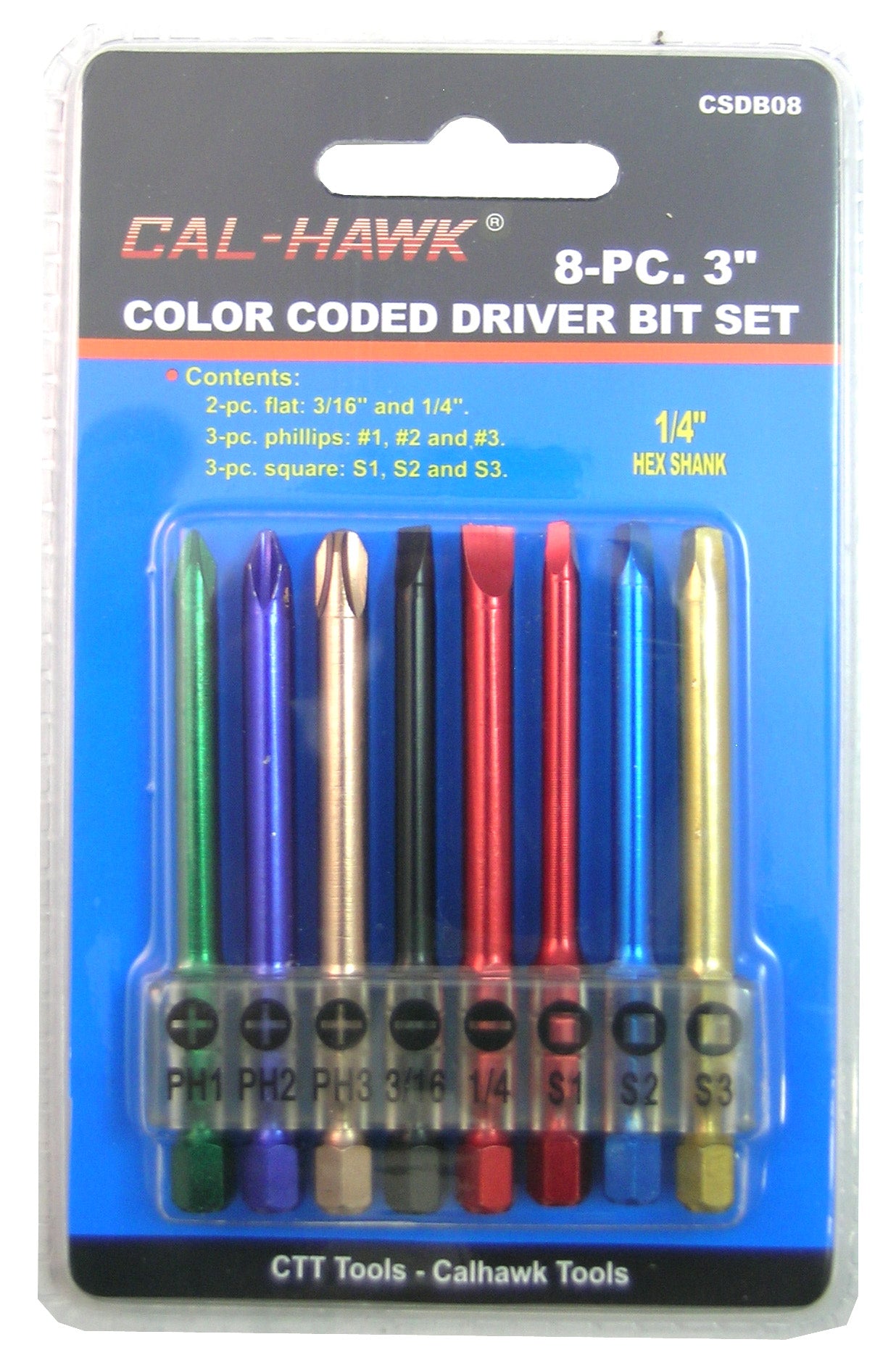 8PC 3" DRIVER BIT, COLOR CODED