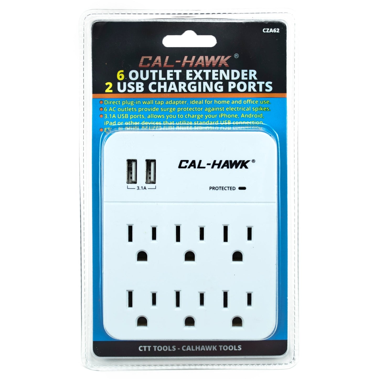 6 OUTLET EXTENDER 2 USB CHARGING PORTS