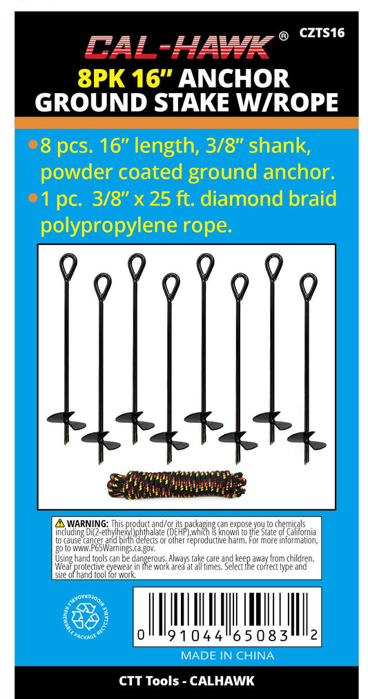 8PK 16" ANCHOR GROUND STAKE W/ ROPE