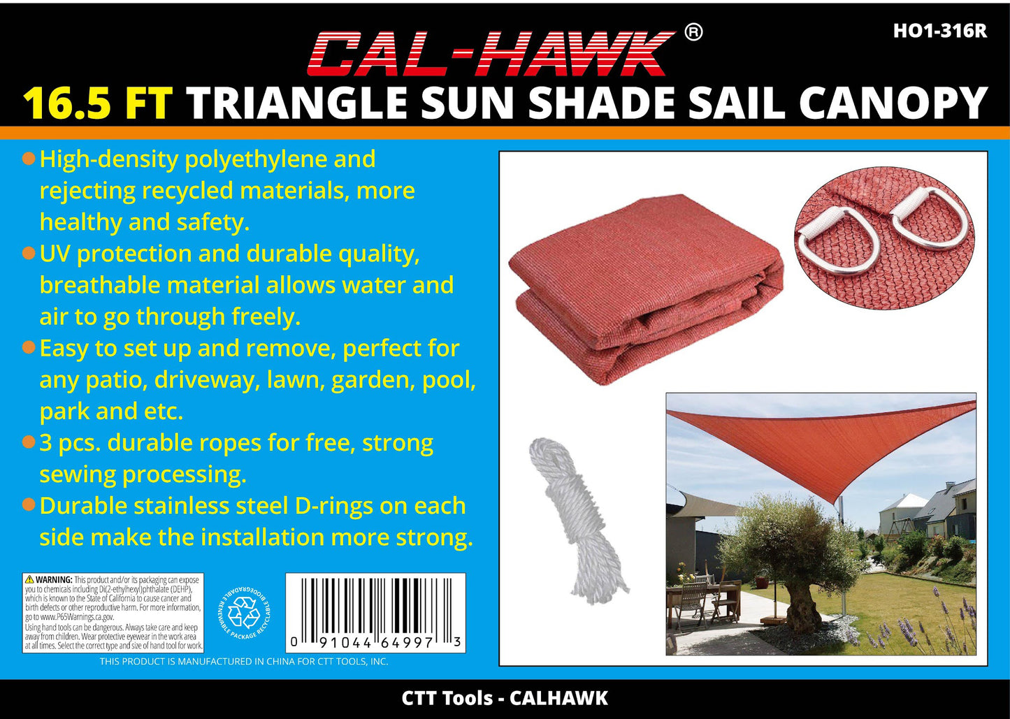 16.5 FT TRIAG SUN SHADE CANOPY-RED